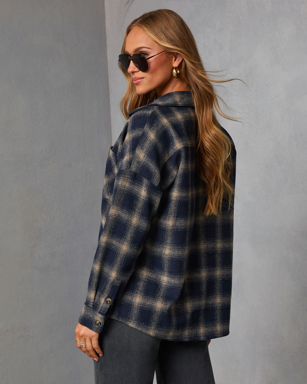Honeyed Sunlight Plaid Shirt Jacket-Vogue Logic