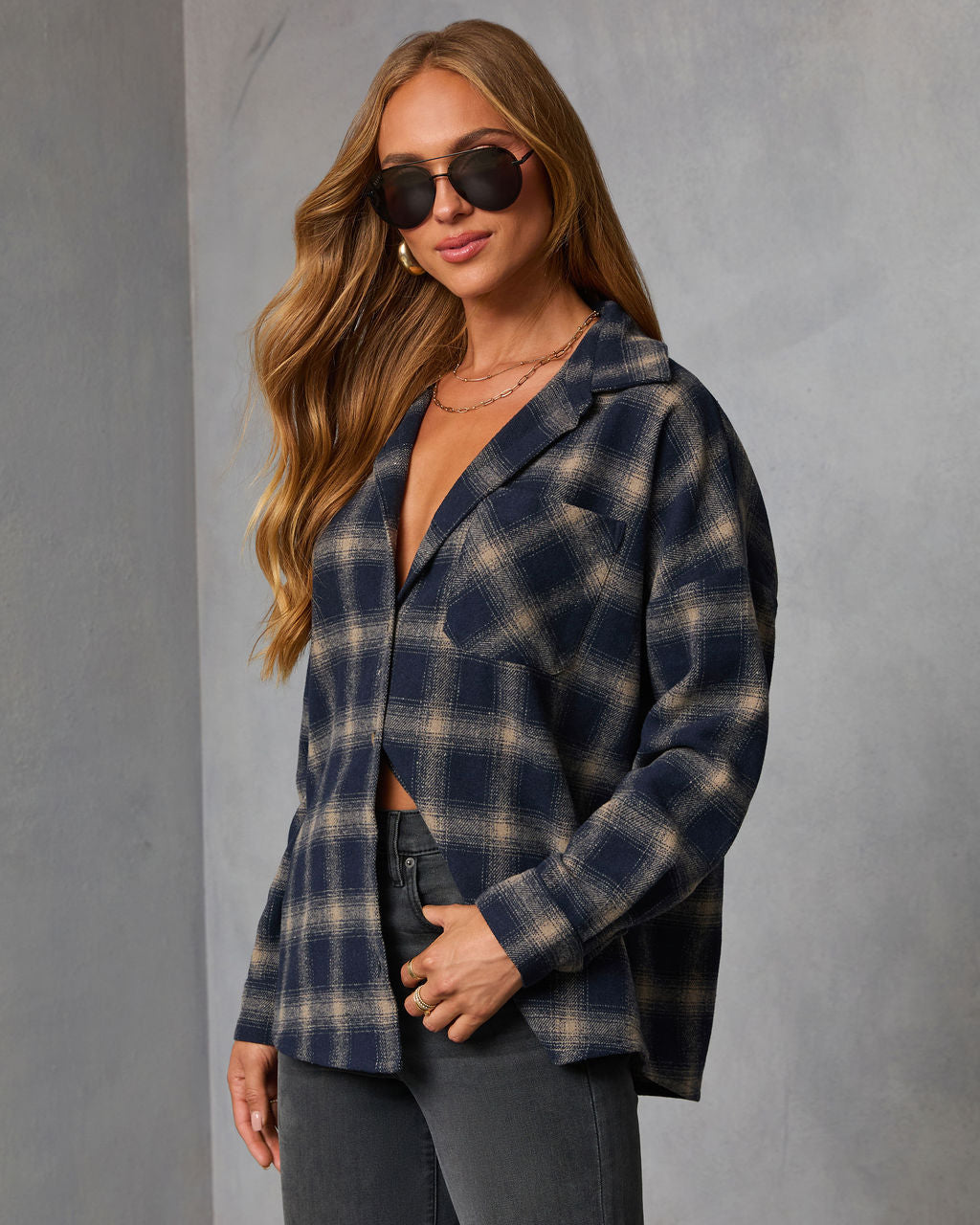 Honeyed Sunlight Plaid Shirt Jacket-Vogue Logic