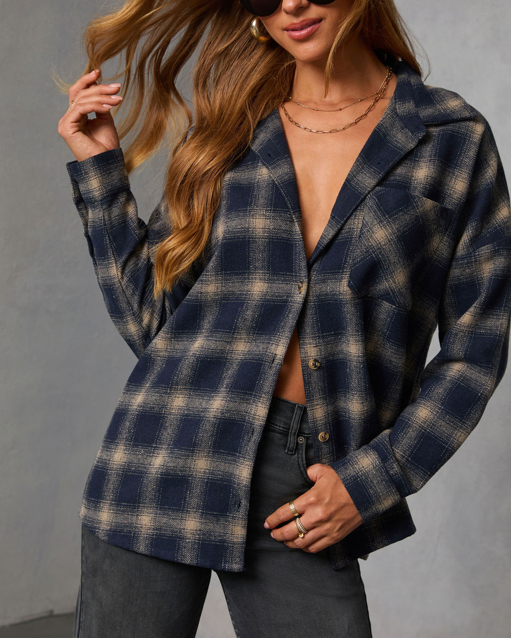 Honeyed Sunlight Plaid Shirt Jacket-Vogue Logic