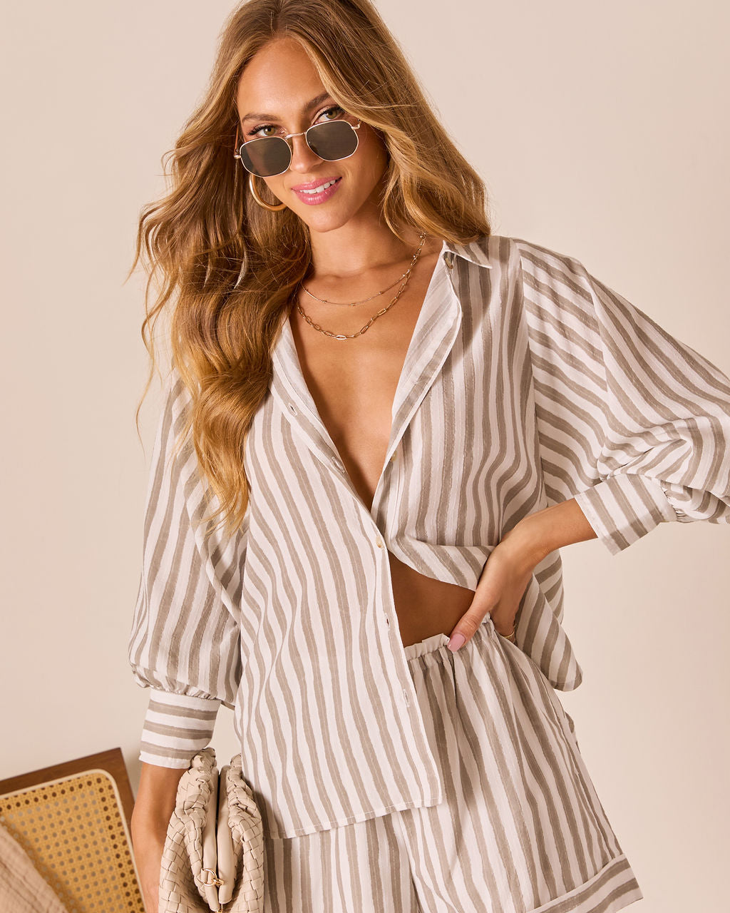 Rosalie Striped Oversized Button Down Top-Vogue Logic