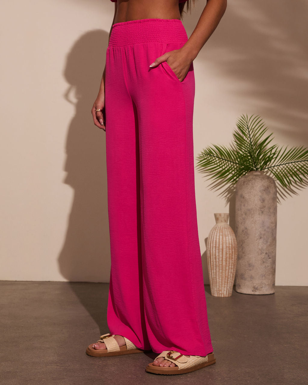 Maldives High Rise Smocked Waist Pants-Vogue Logic