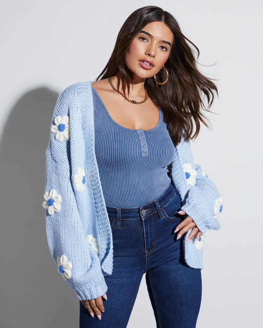 Fallen Daisy Oversized Knit Cardigan-Vogue Logic