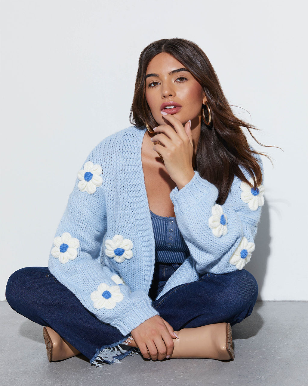 Fallen Daisy Oversized Knit Cardigan-Vogue Logic