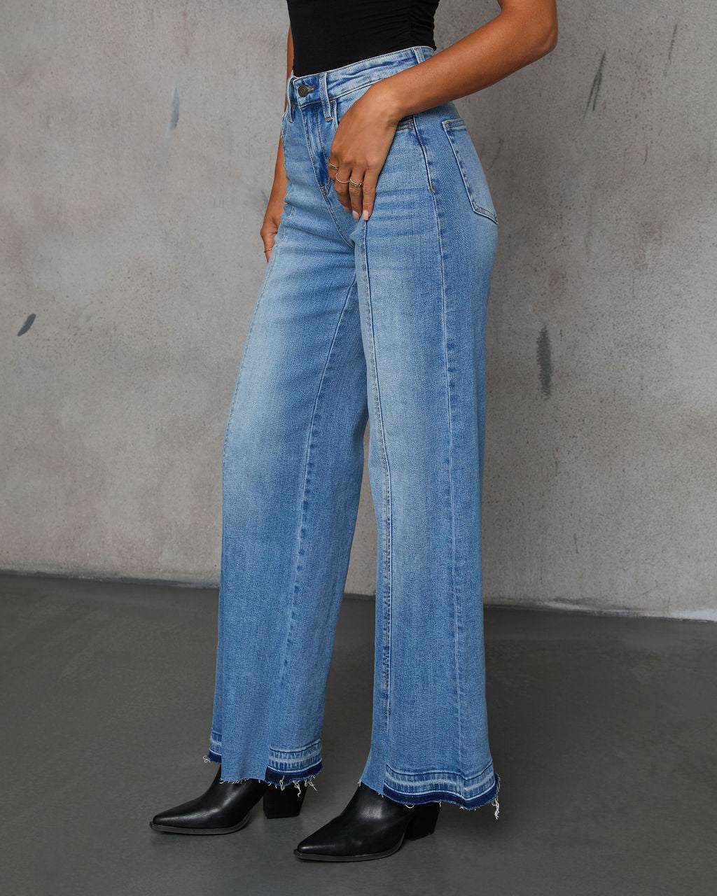 Jade Stretch High Rise Slit Wide Leg Jeans-Vogue Logic