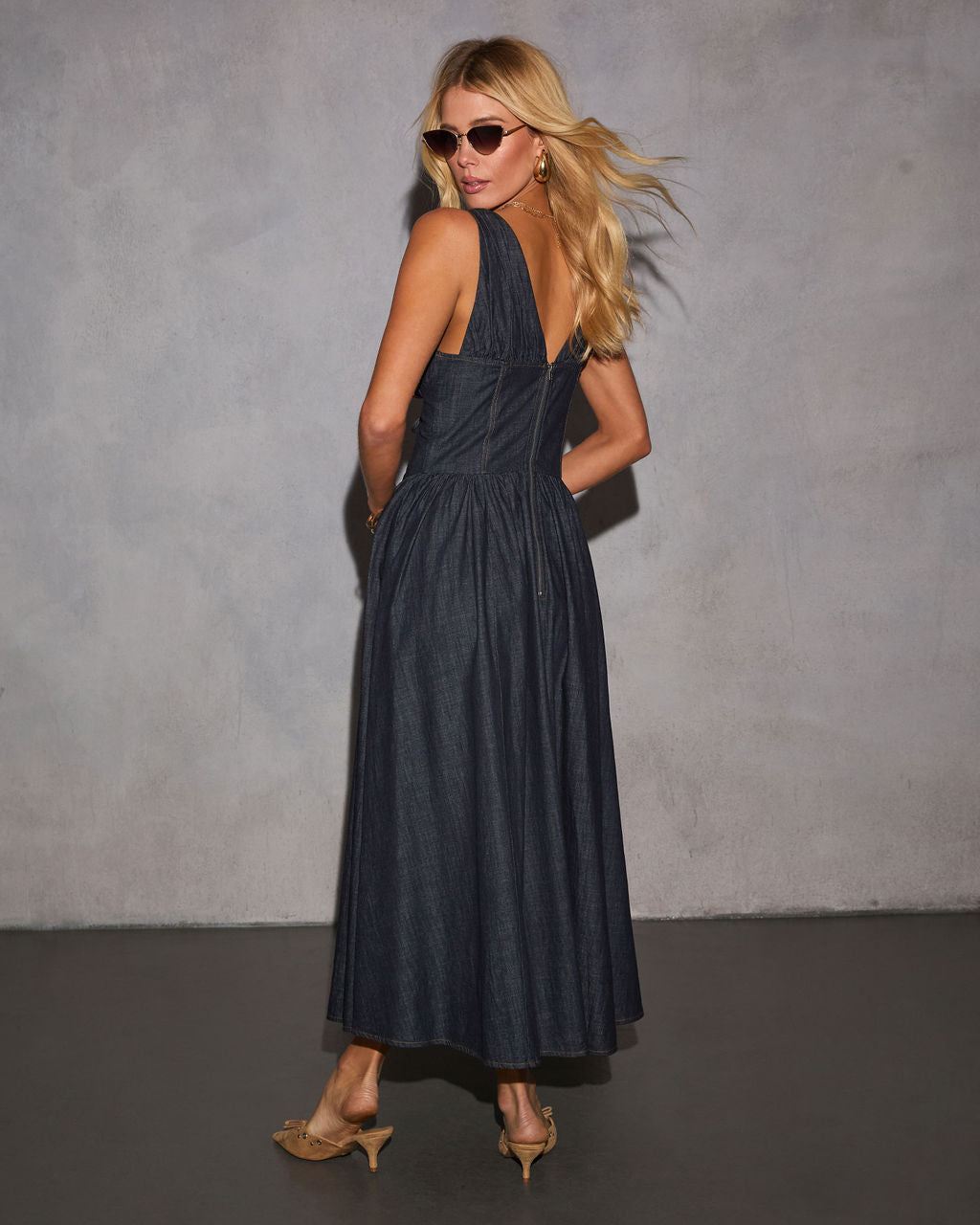 Cherri Fit And Flare Denim Midi Dress-Vogue Logic