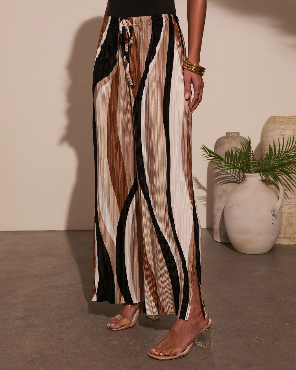 Milley Plisse Abstract Pants-Vogue Logic