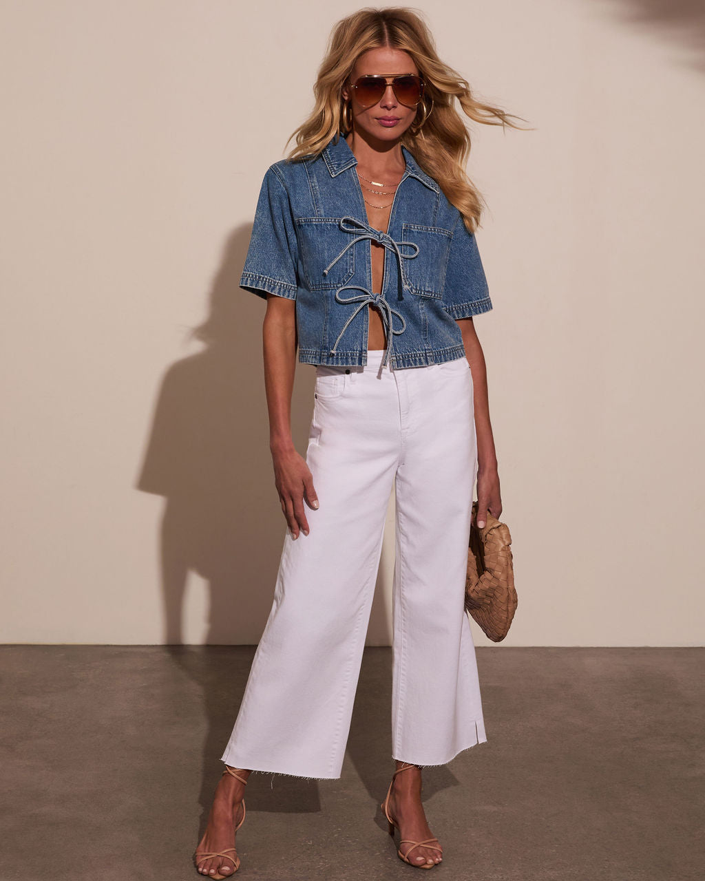Mariah Front Tie Denim Top-Vogue Logic