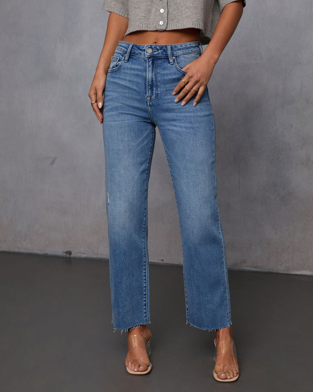 Mikal Super Stretch Frayed Cropped Jeans-Vogue Logic