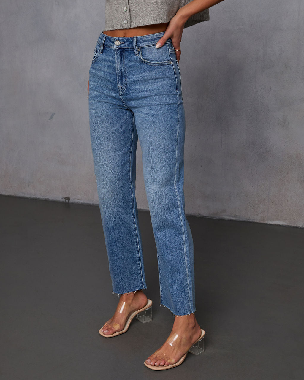 Mikal Super Stretch Frayed Cropped Jeans-Vogue Logic