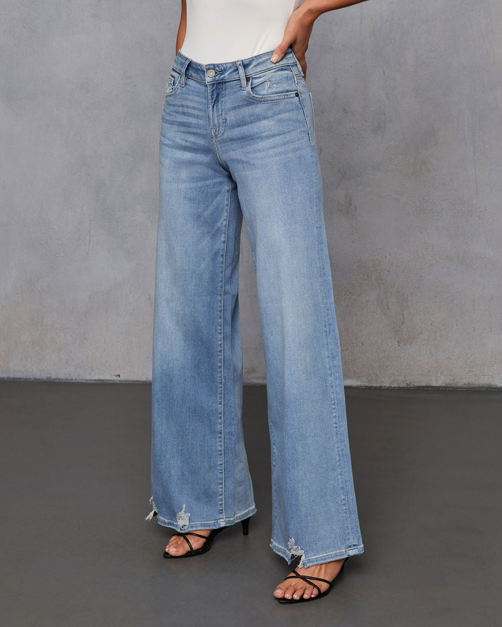 Inka Super Stretch Distressed Wide Leg Jeans-Vogue Logic