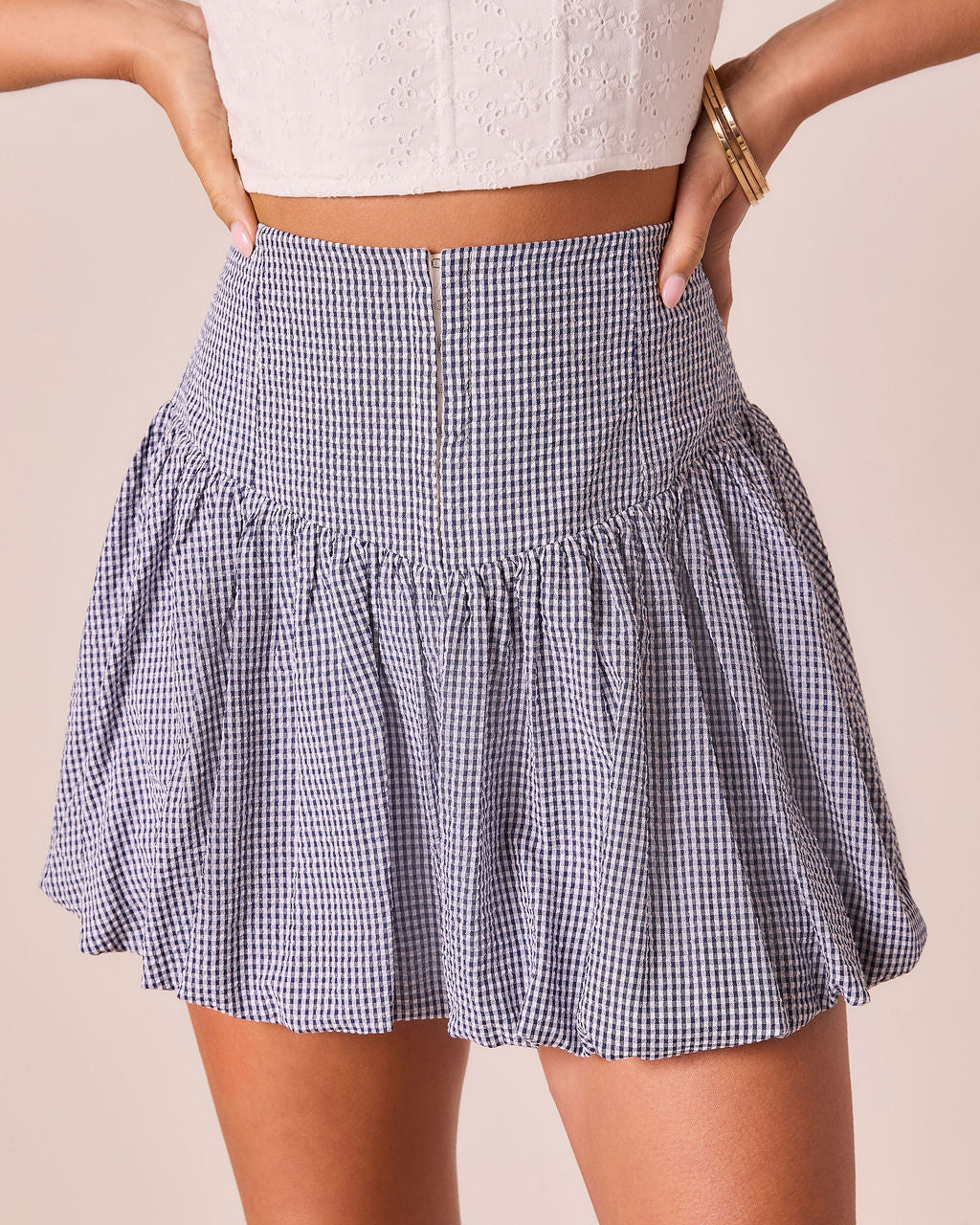 Shellie Gingham Bubble Hem Mini Skirt-Vogue Logic
