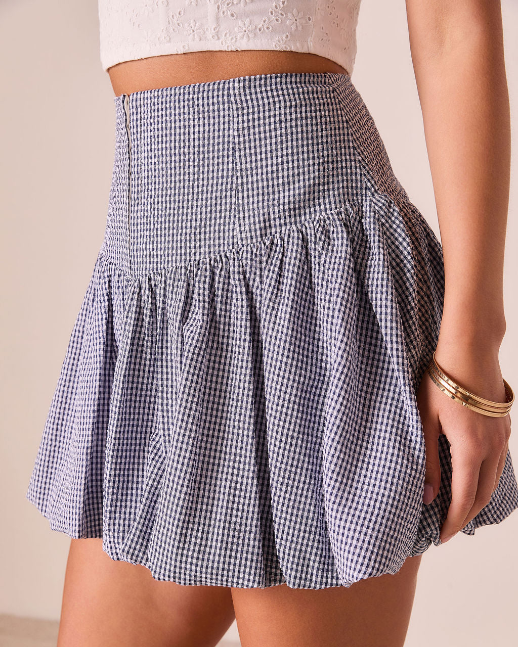 Shellie Gingham Bubble Hem Mini Skirt-Vogue Logic