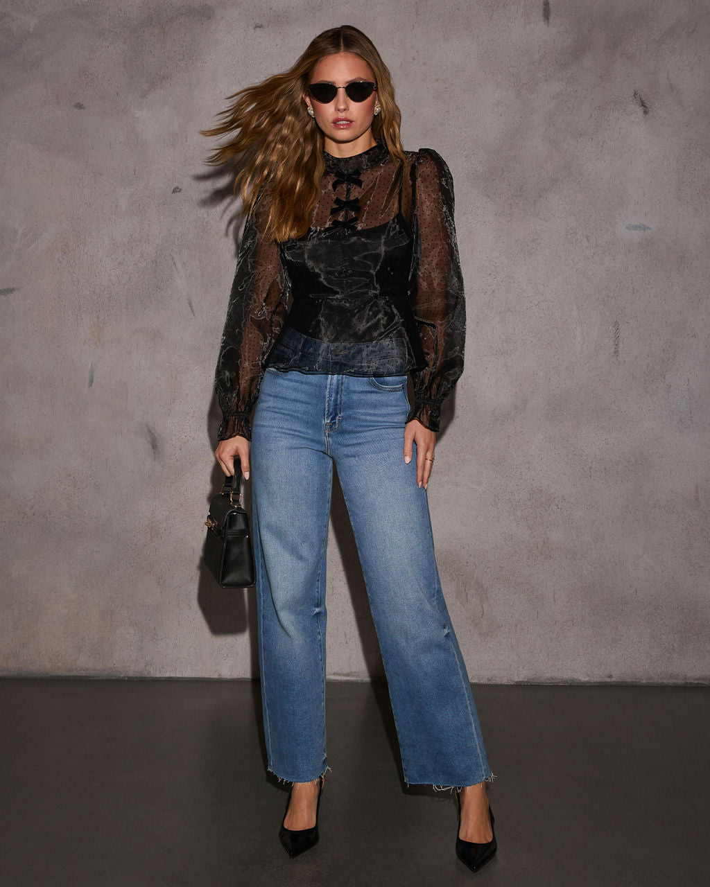 Deloris Sheer Bow Top-Vogue Logic