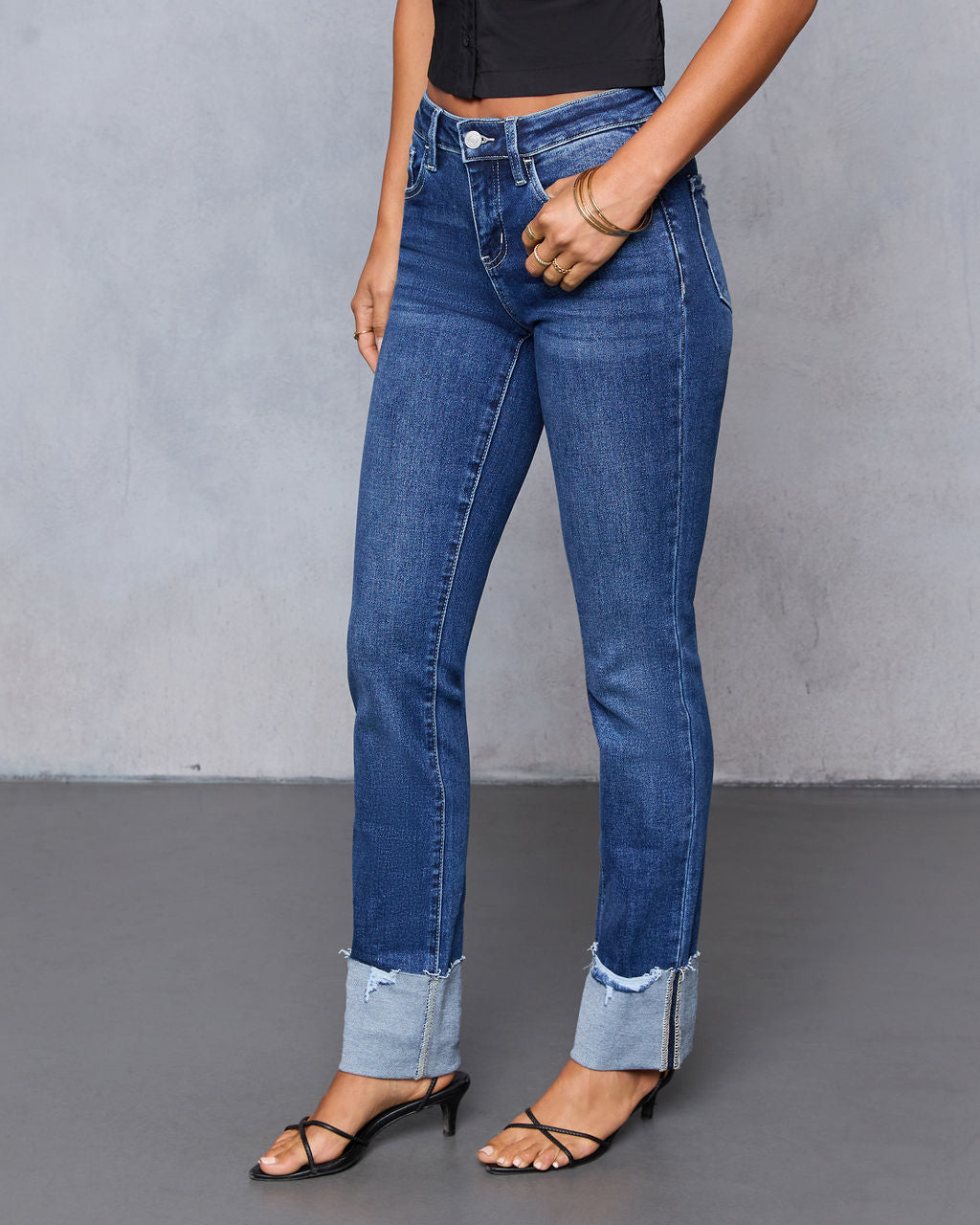 Aldah Super Stretch Cuffed Mid Rise Jeans-Vogue Logic