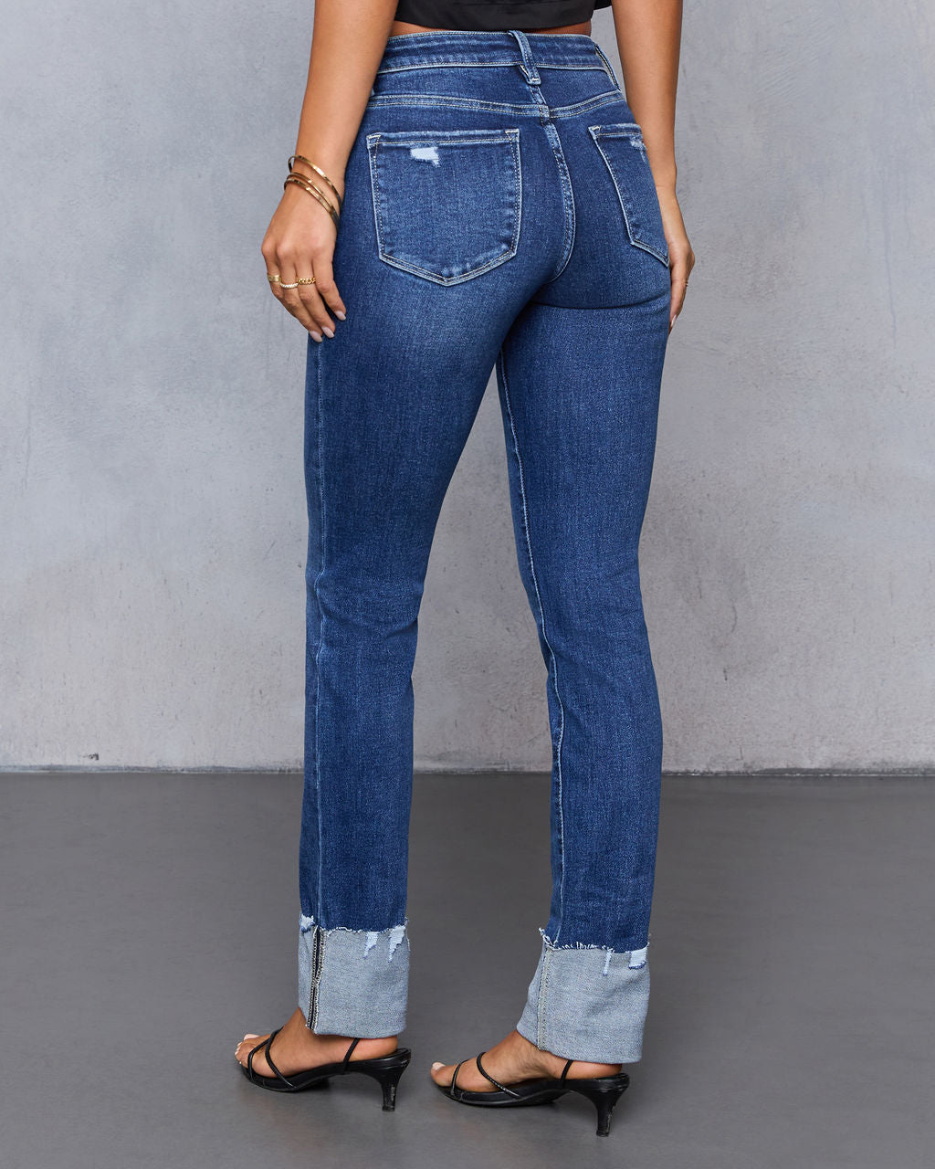 Aldah Super Stretch Cuffed Mid Rise Jeans-Vogue Logic