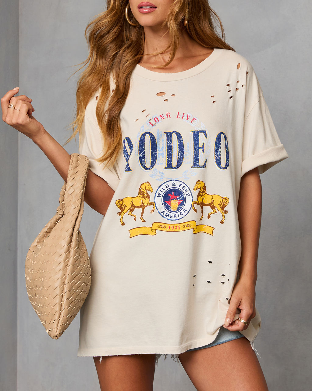 Long Live Rodeo Distressed Oversized Graphic Tee-Vogue Logic