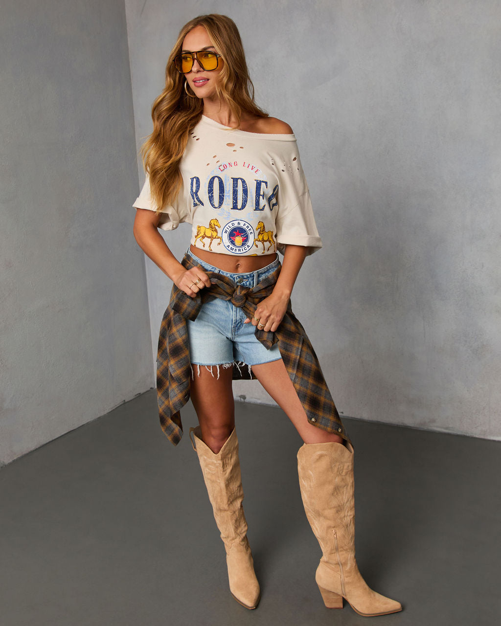 Long Live Rodeo Distressed Oversized Graphic Tee-Vogue Logic