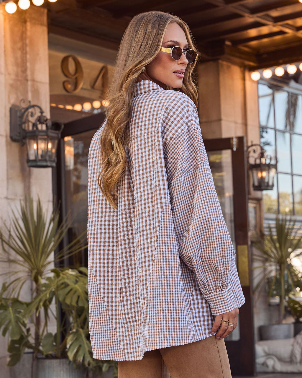 Rustic Hay Bales Two Tone Plaid Top-Vogue Logic