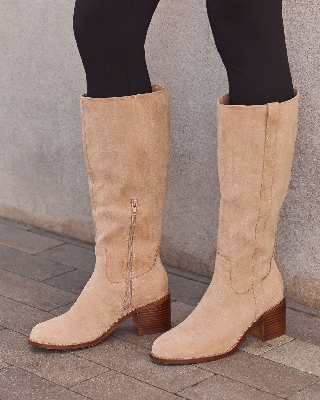 Worn Oak Suede Knee High Boots-Vogue Logic