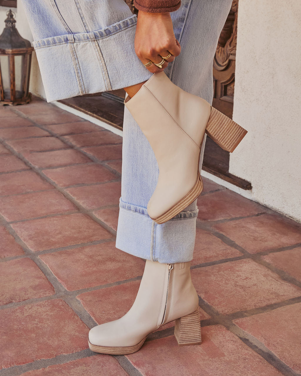 City Strut Platform Faux Leather Booties-Vogue Logic