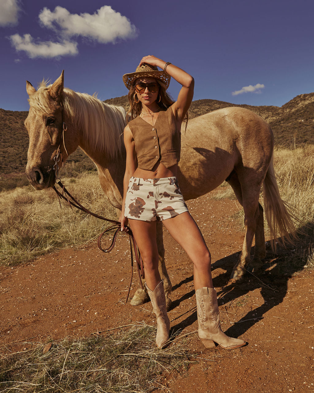 Beat Drop Mid Rise Cow Print Shorts-Vogue Logic