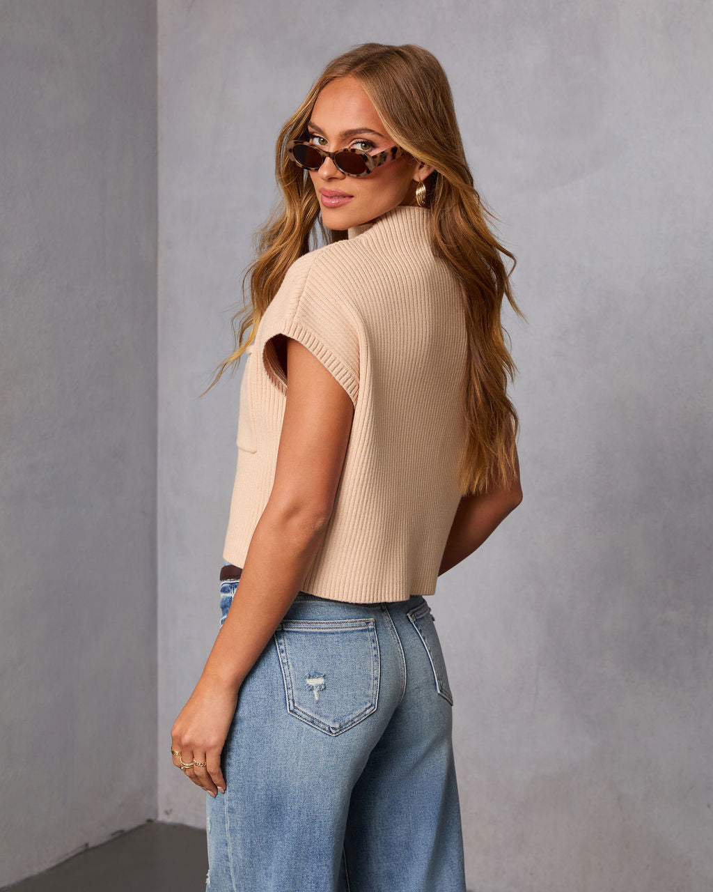 Brooke Mock Neck Short Sleeve Sweater-Vogue Logic