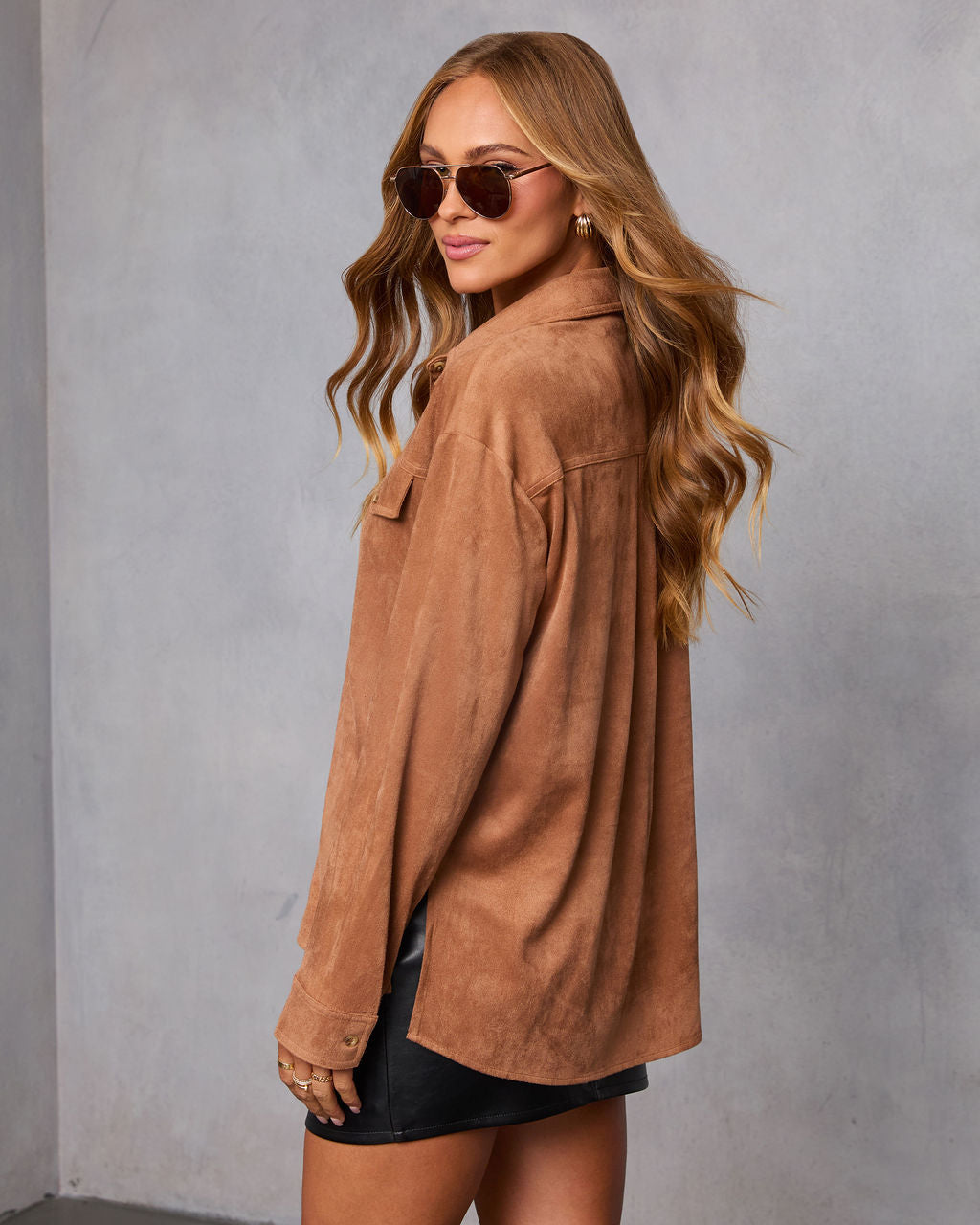 Cobian Suede Button Down Top-Vogue Logic