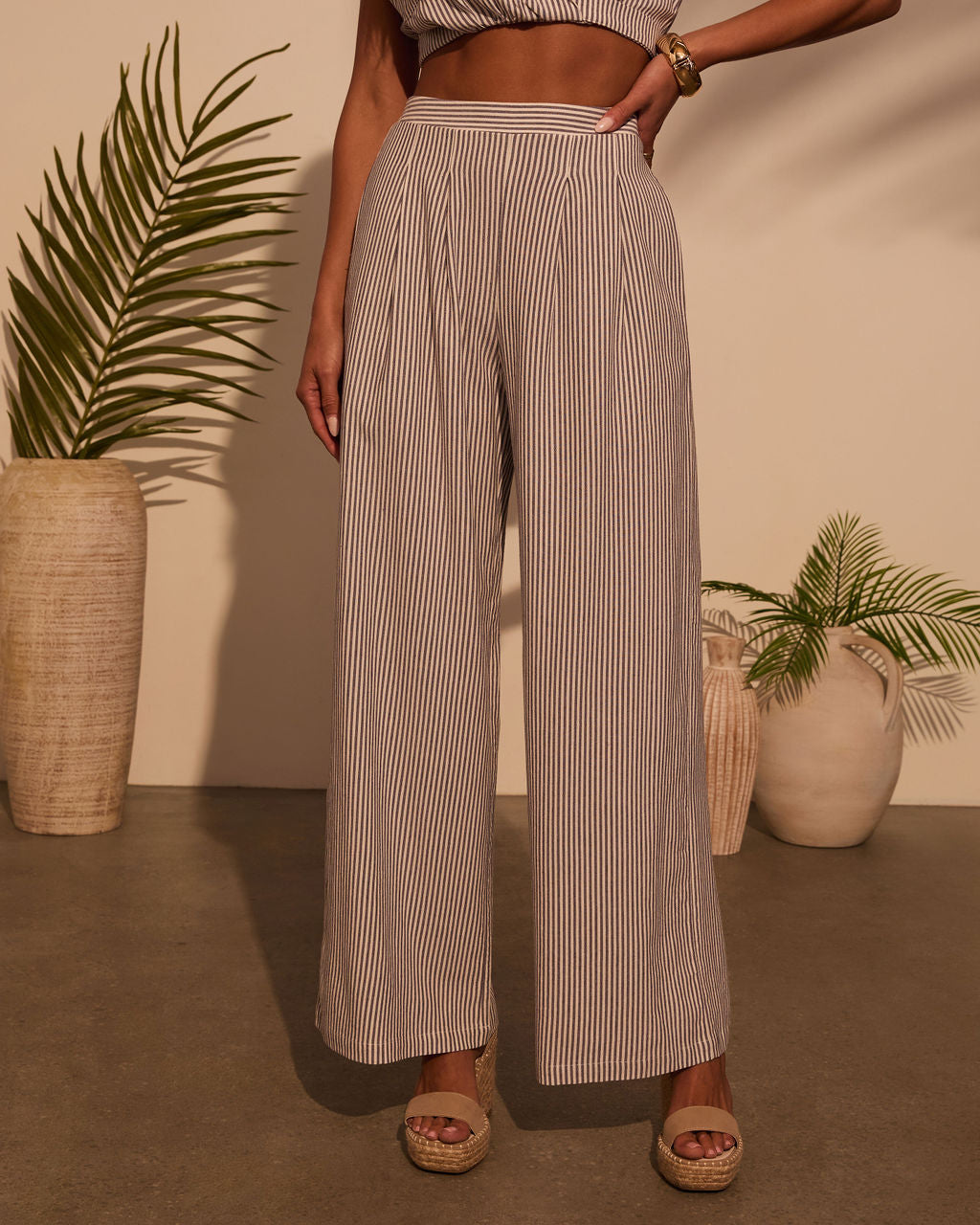 Weekend Trip Pinstripe Wide Leg Pants-Vogue Logic
