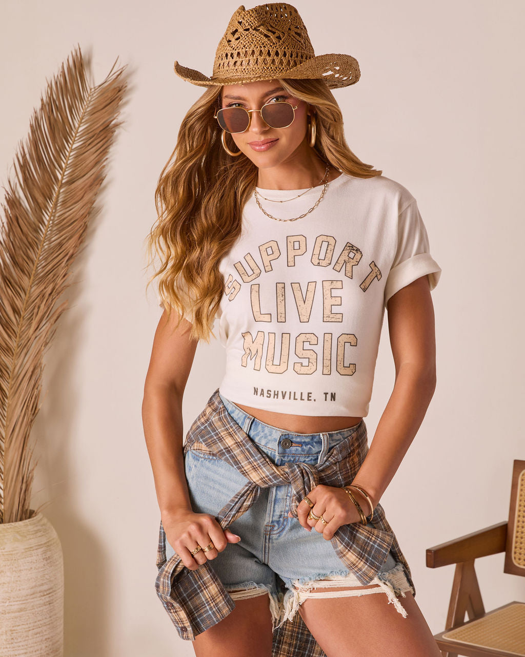 Support Live Music Short Sleeve Graphic Tee-Vogue Logic