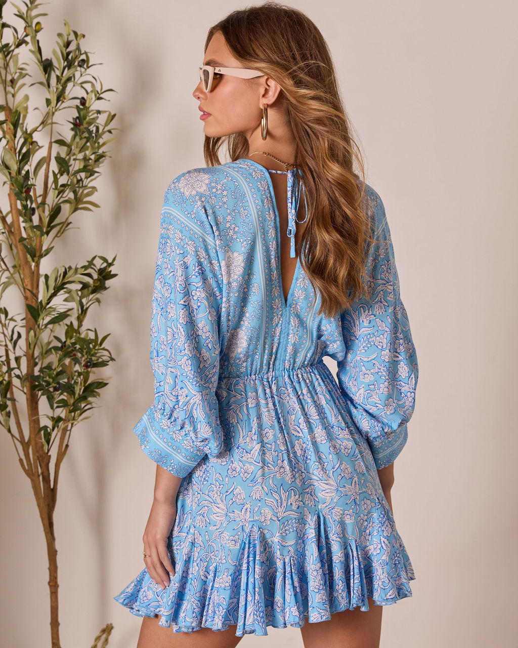 Athena Floral Tassel Tie Mini Dress-Vogue Logic