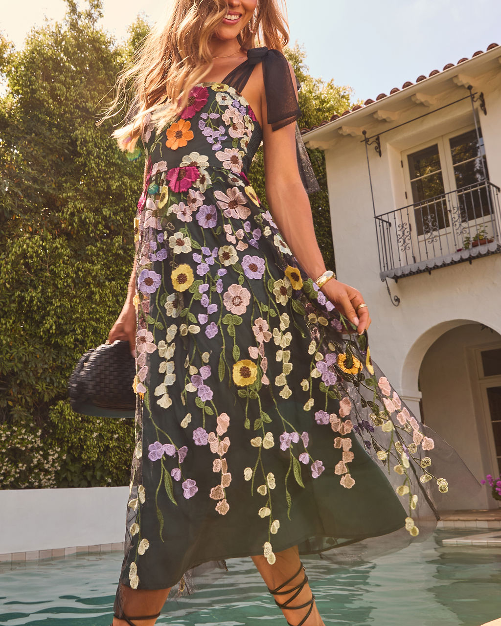 Falling Petals Floral Midi Dress-Vogue Logic