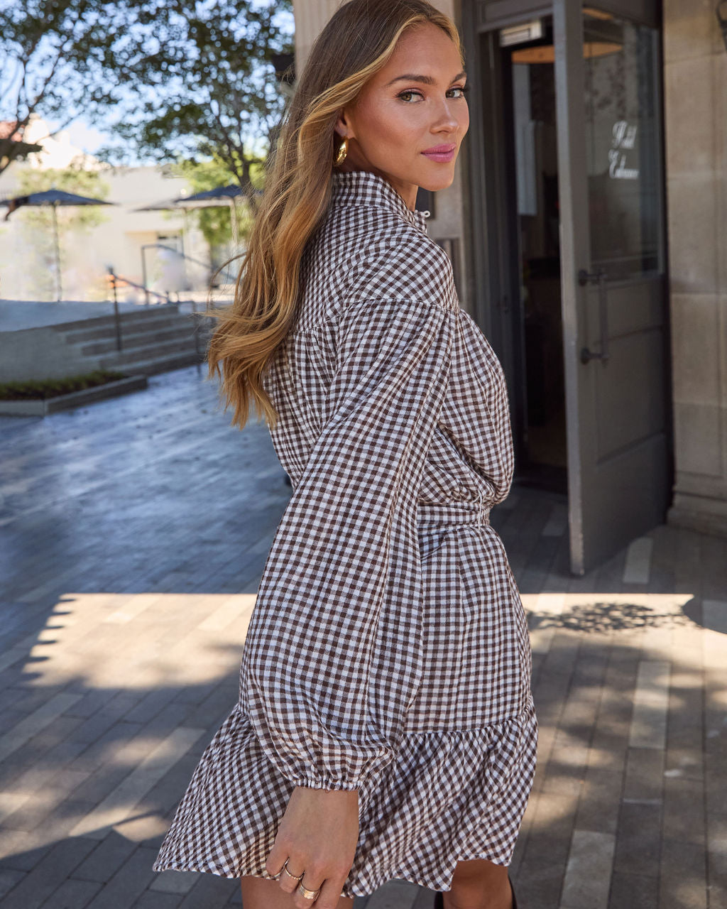 Sweet Autumn Plaid Waist Tie Mini Dress-Vogue Logic