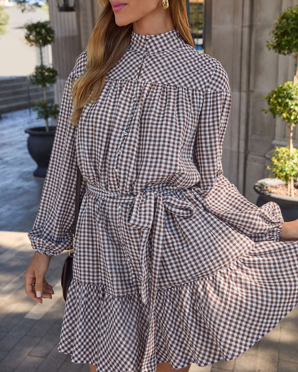 Sweet Autumn Plaid Waist Tie Mini Dress-Vogue Logic