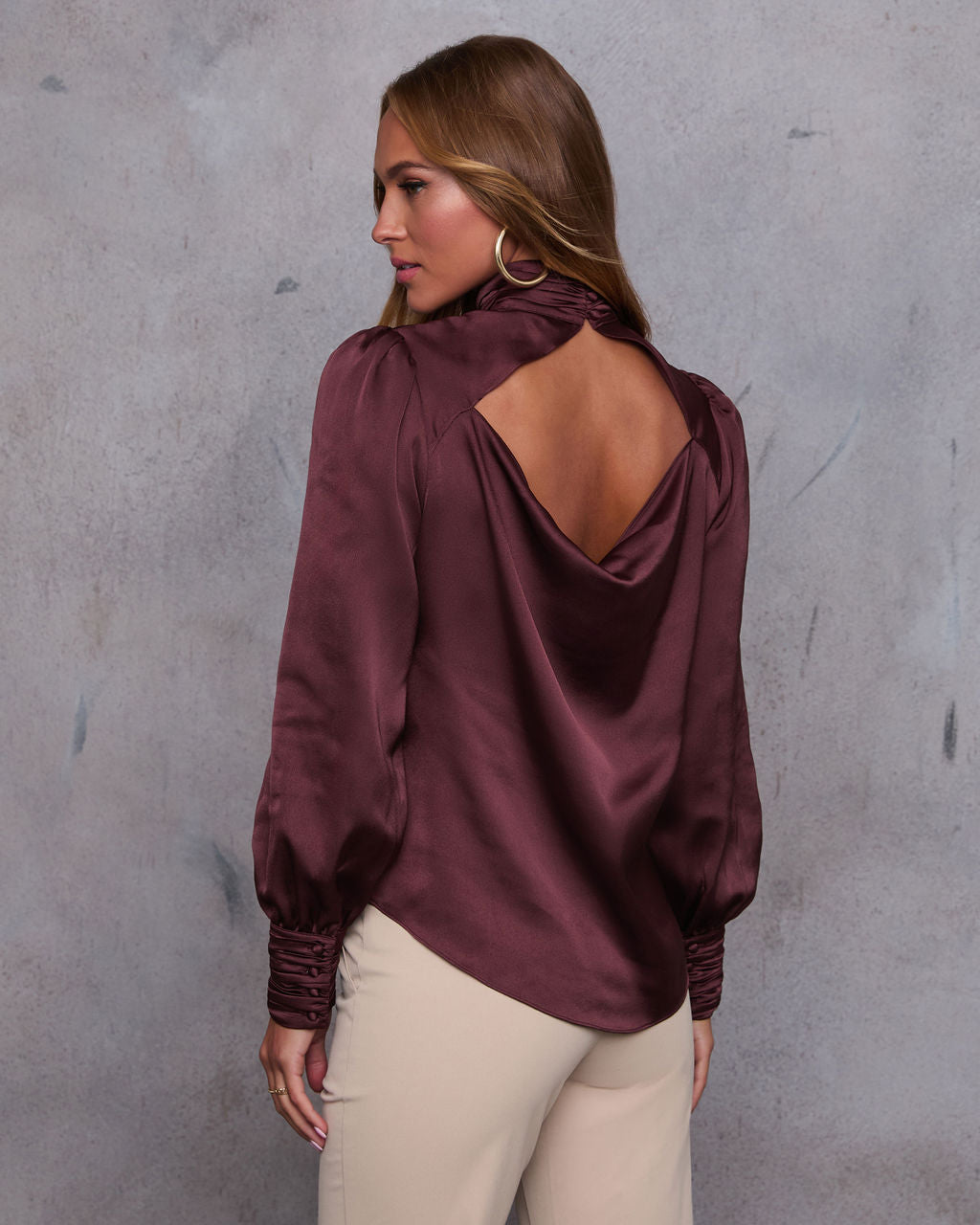 Stevie Mock Neck Satin Blouse-Vogue Logic