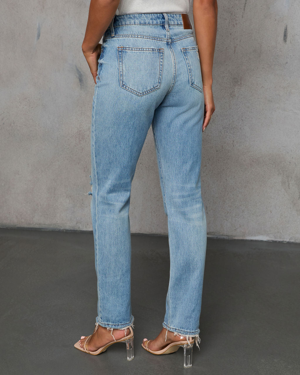 Grazie Rigid Cropped High Rise Distressed Jeans-Vogue Logic