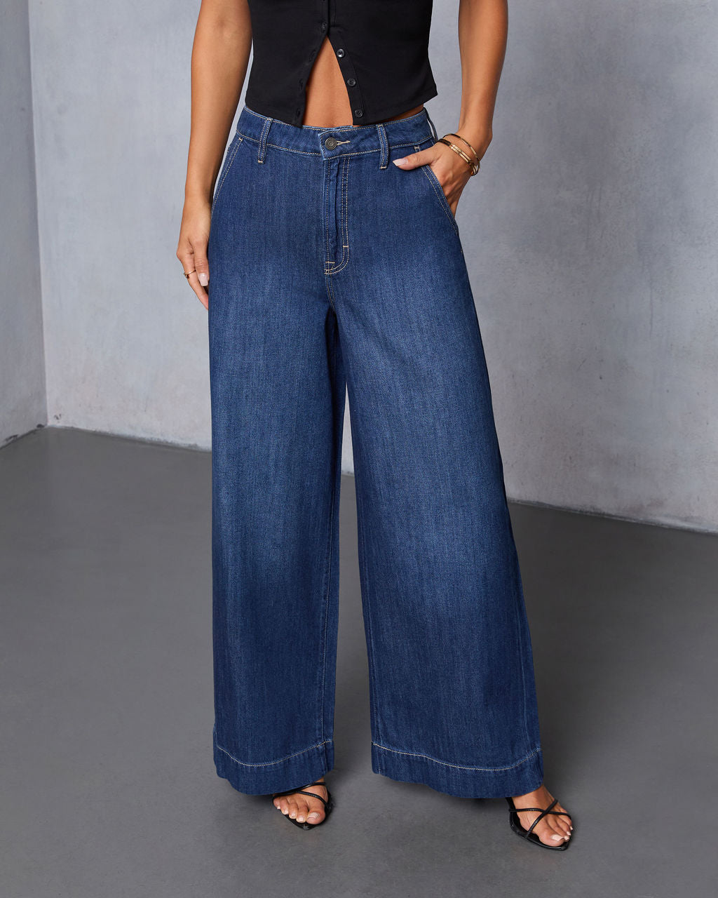 Marlenie Rigid High Rise Wide Leg Jeans-Vogue Logic