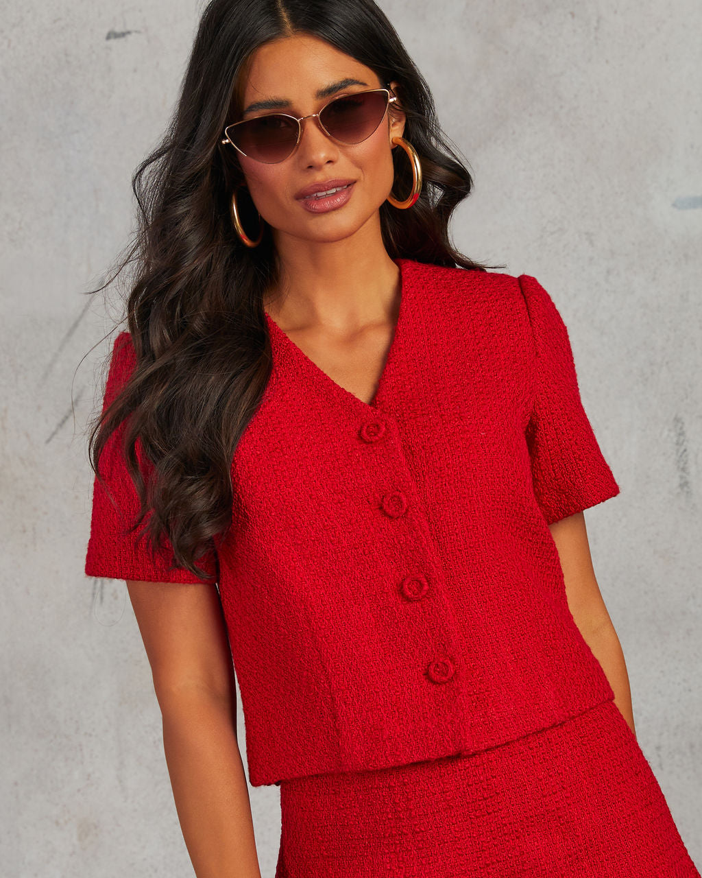 CC Me Tweed Button Down Top-Vogue Logic