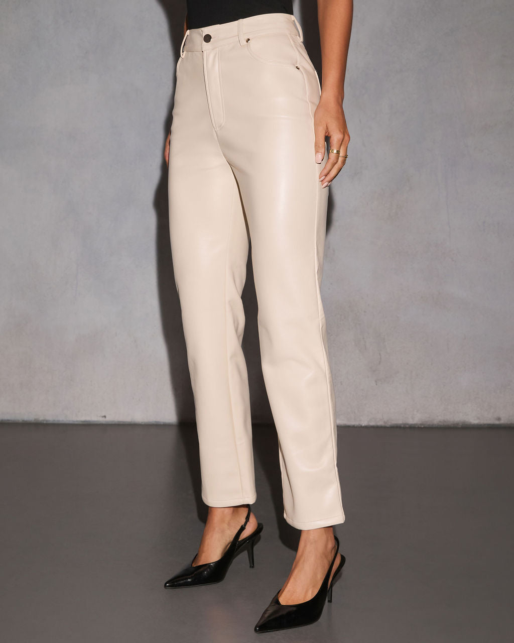 Claudette Faux Leather Pocketed High Waisted Pants-Vogue Logic