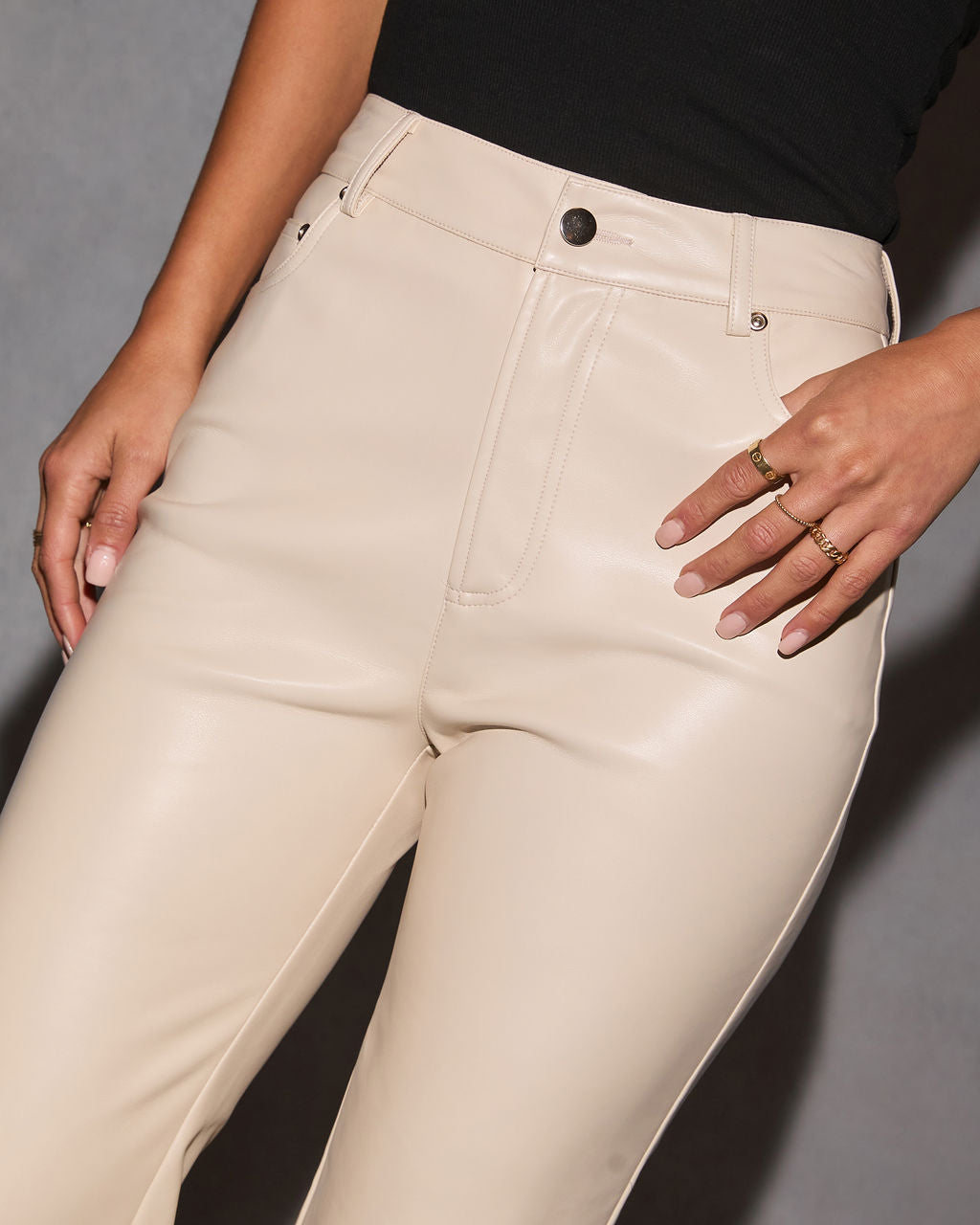 Claudette Faux Leather Pocketed High Waisted Pants-Vogue Logic
