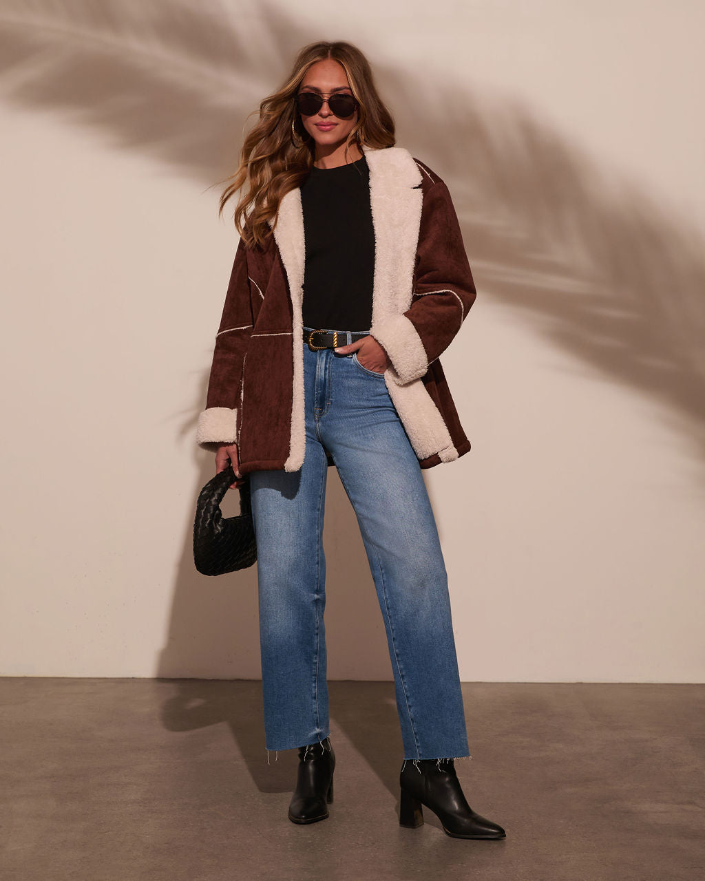 Genevieve Contrast Suede Shearling Coat-Vogue Logic