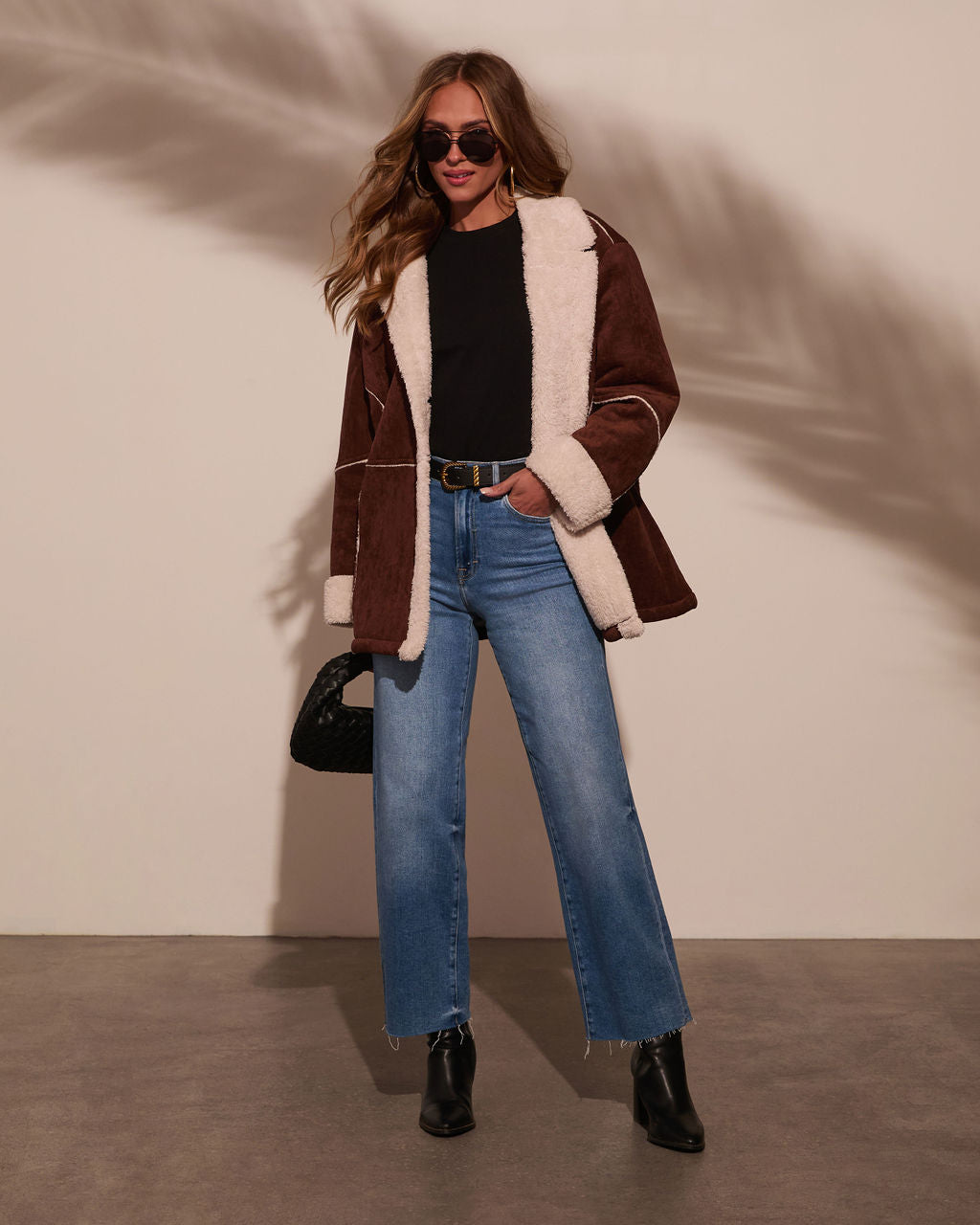 Genevieve Contrast Suede Shearling Coat-Vogue Logic