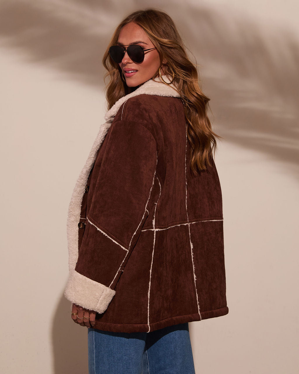 Genevieve Contrast Suede Shearling Coat-Vogue Logic