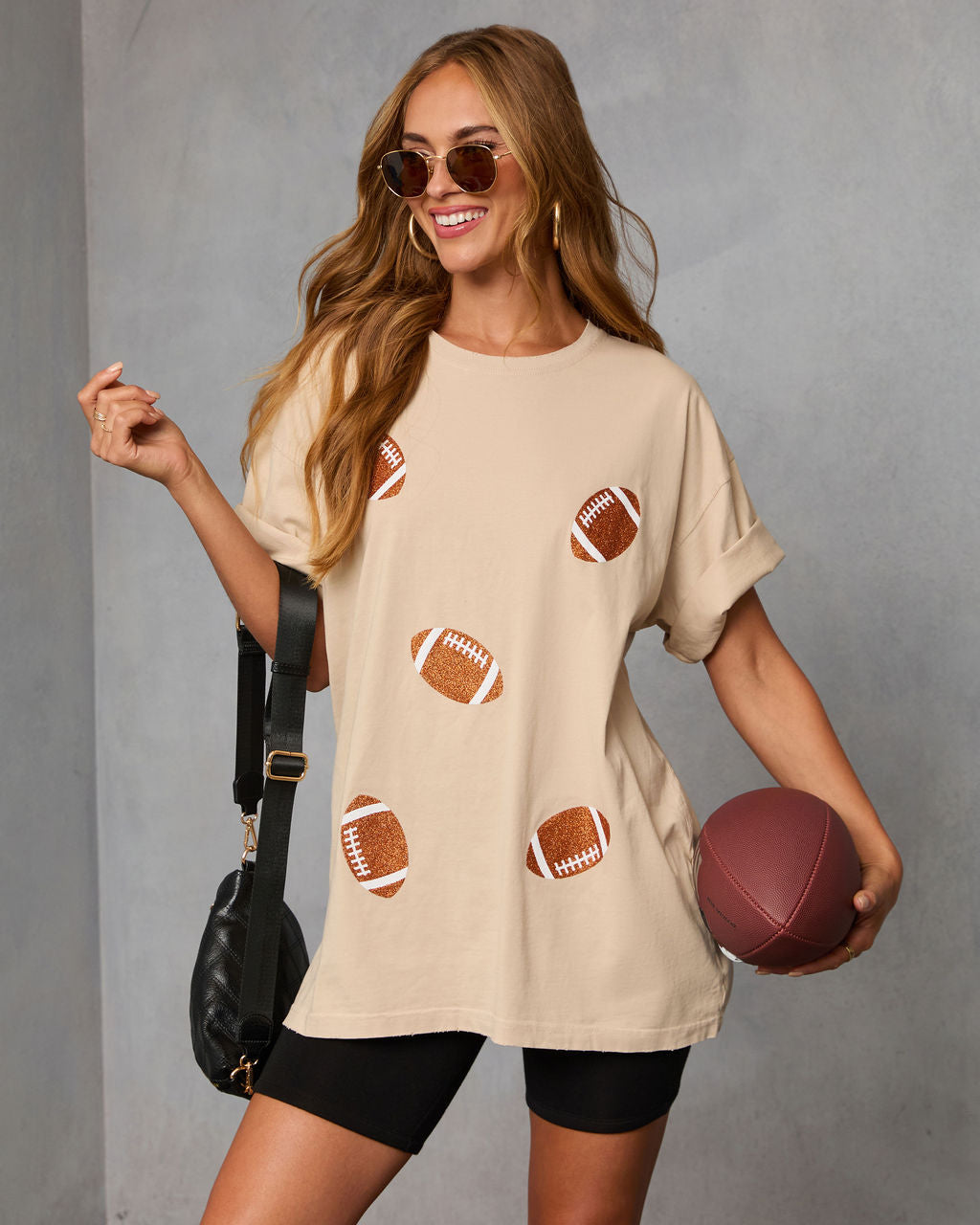 Stadium Shine Oversized Football Graphic Tee-Vogue Logic