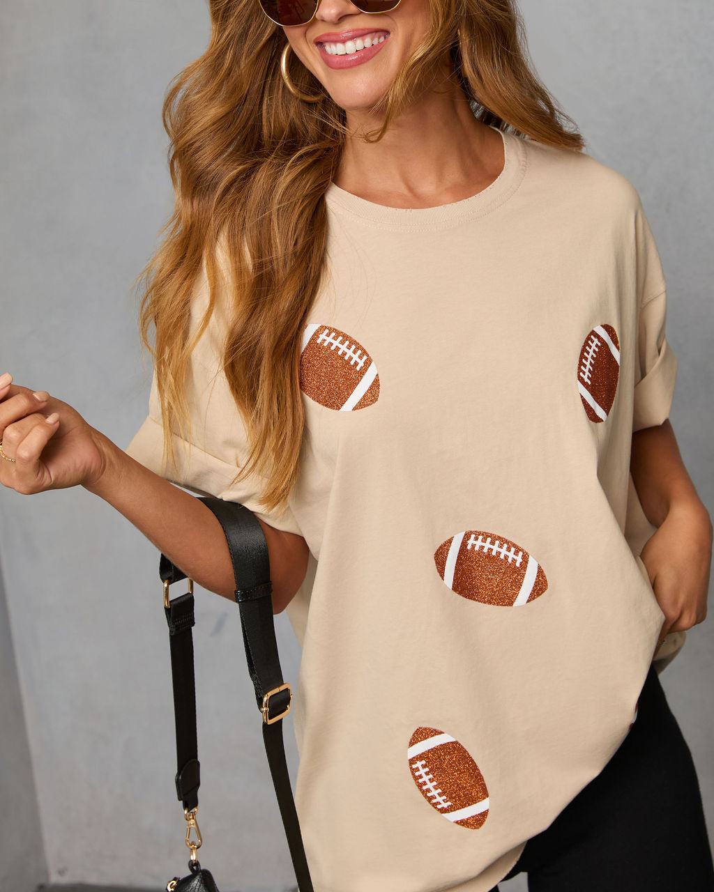 Stadium Shine Oversized Football Graphic Tee-Vogue Logic
