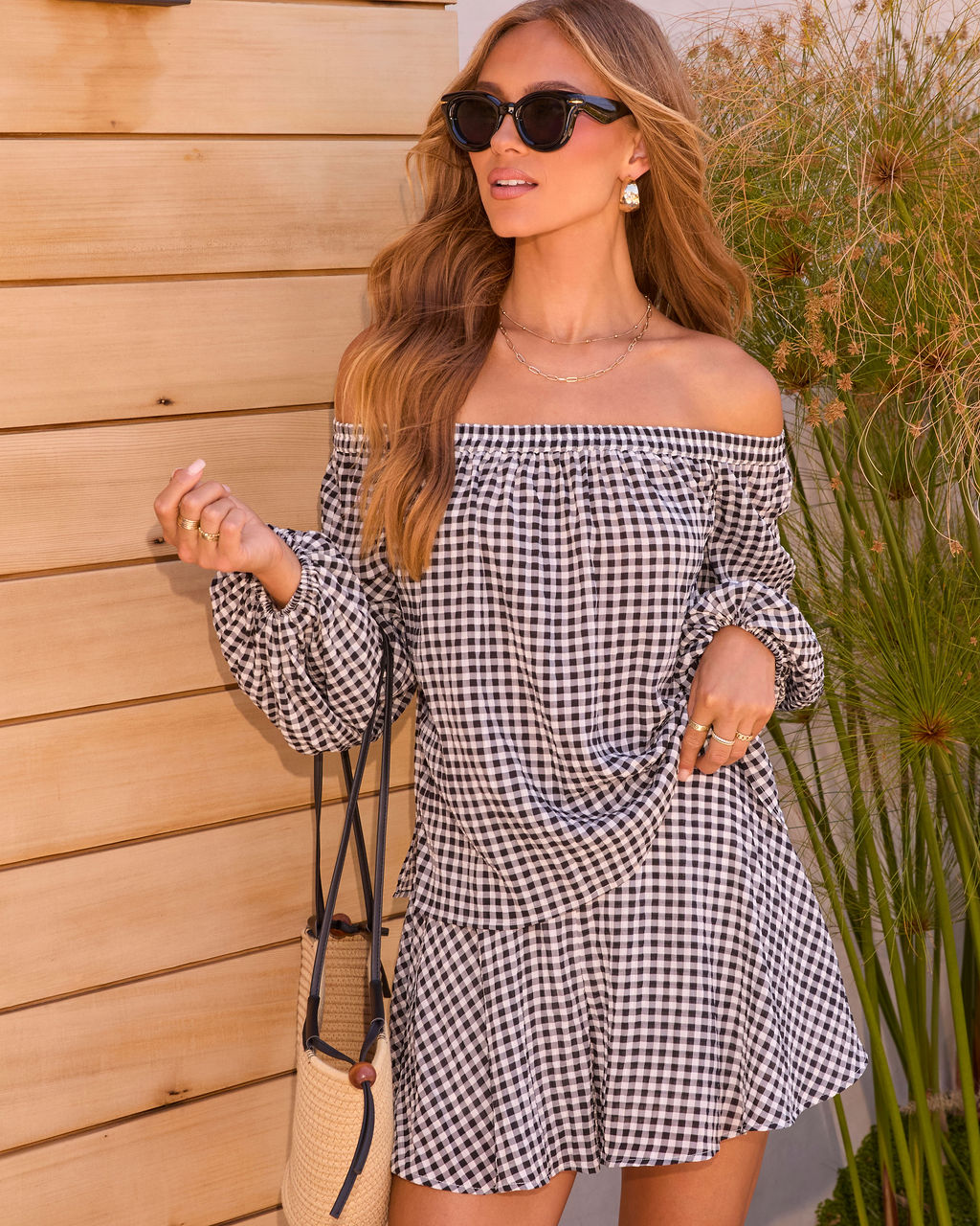 Liliannie Off The Shoulder Gingham Top-Vogue Logic