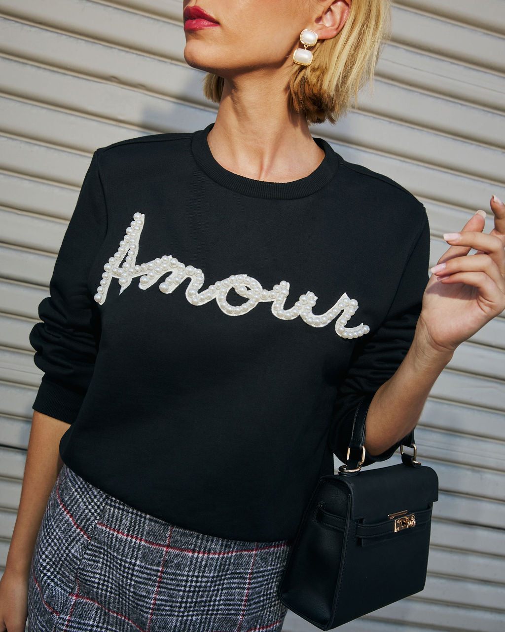 Signed Love Pearl Embellished Pullover Sweater-Vogue Logic