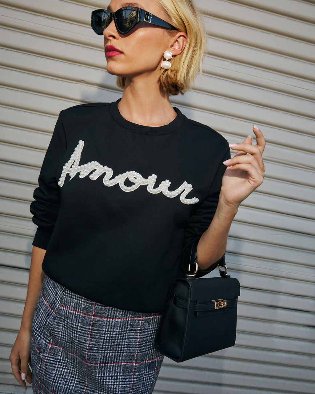 Signed Love Pearl Embellished Pullover Sweater-Vogue Logic