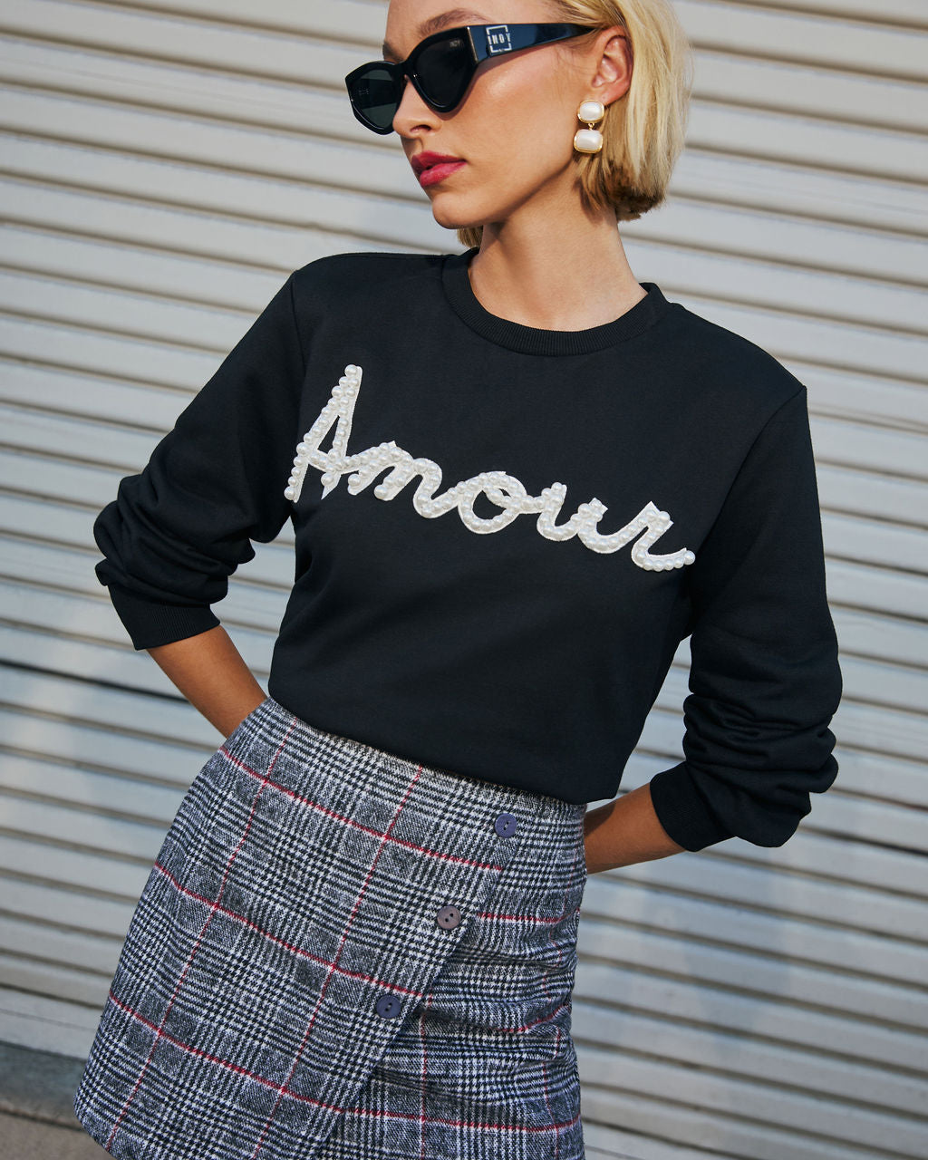 Signed Love Pearl Embellished Pullover Sweater-Vogue Logic