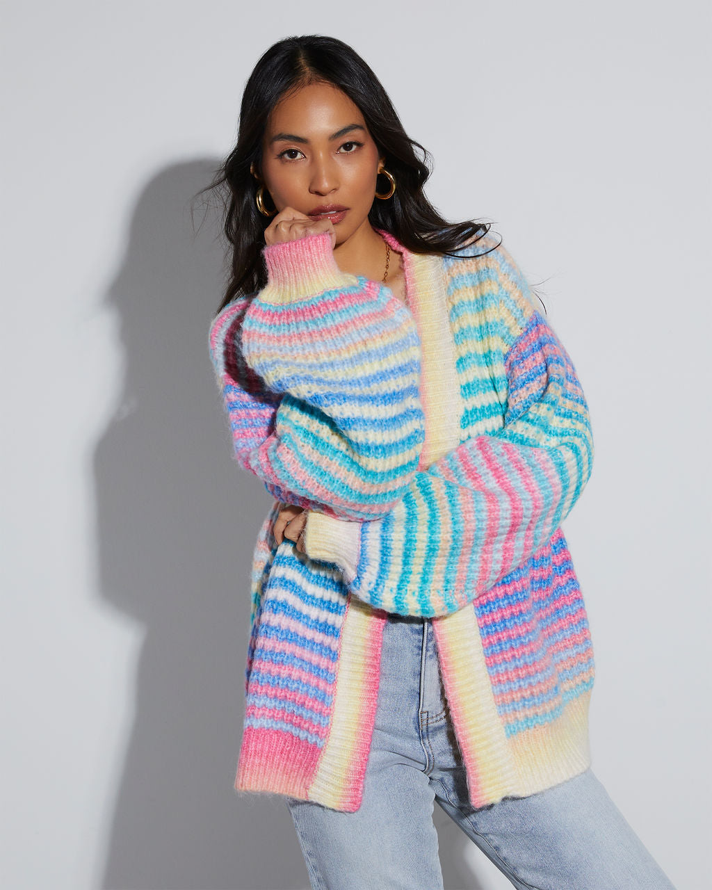 Gayle Knit Stripe Open Front Cardigan-Vogue Logic