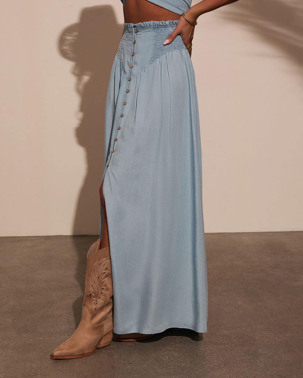 Briena Chambray Maxi Skirt-Vogue Logic